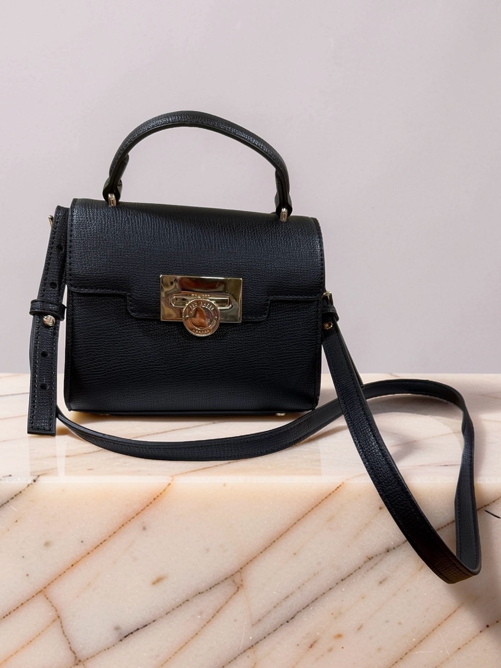 Ted Baker London Lili Top Handle Black Satchel/crossbody with Gold Accent